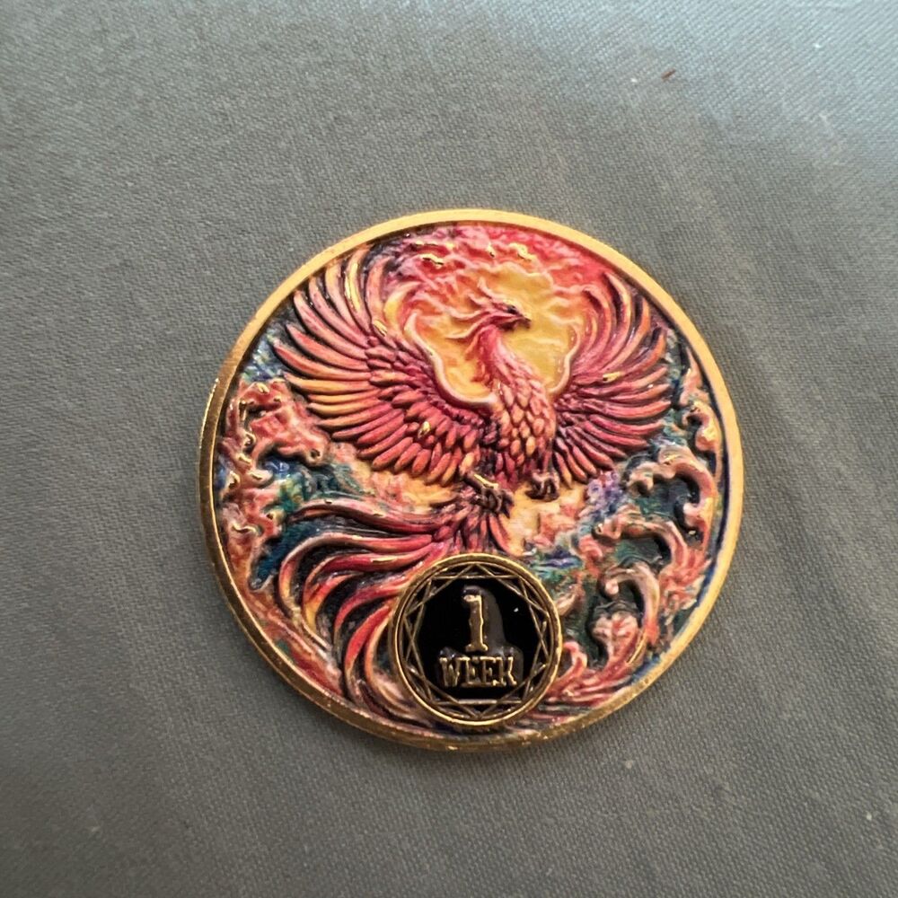 AA Sobriety One 1 Week Phoenix Rising Coin Chip Sober Anniversary
